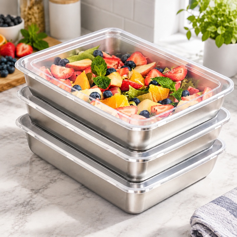 Kitchen Gadgets Organizer - Drievoudige set roestvrijstalen voedselcontainers met transparante